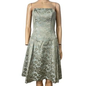 90s Vintage Jessica McClintock Strapless Cocktail Dress Brocade Rococo